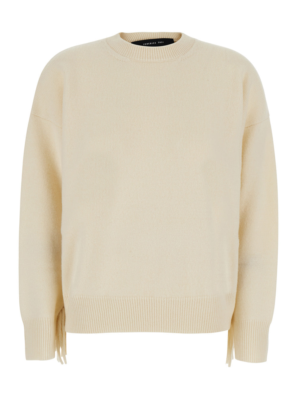 Fringed Wool-Cashmere Sweater — White
