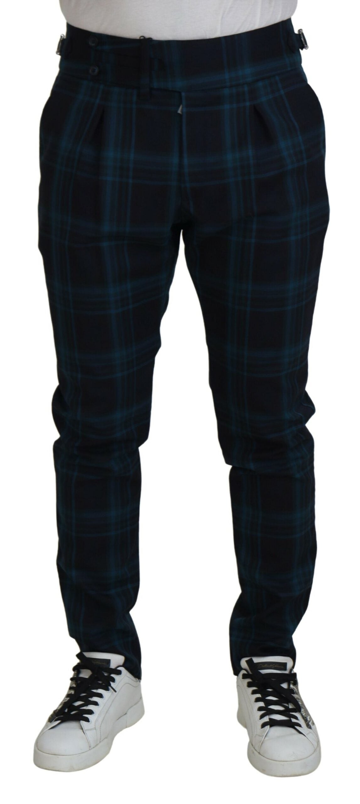 Plaid Wool Trousers — Navy