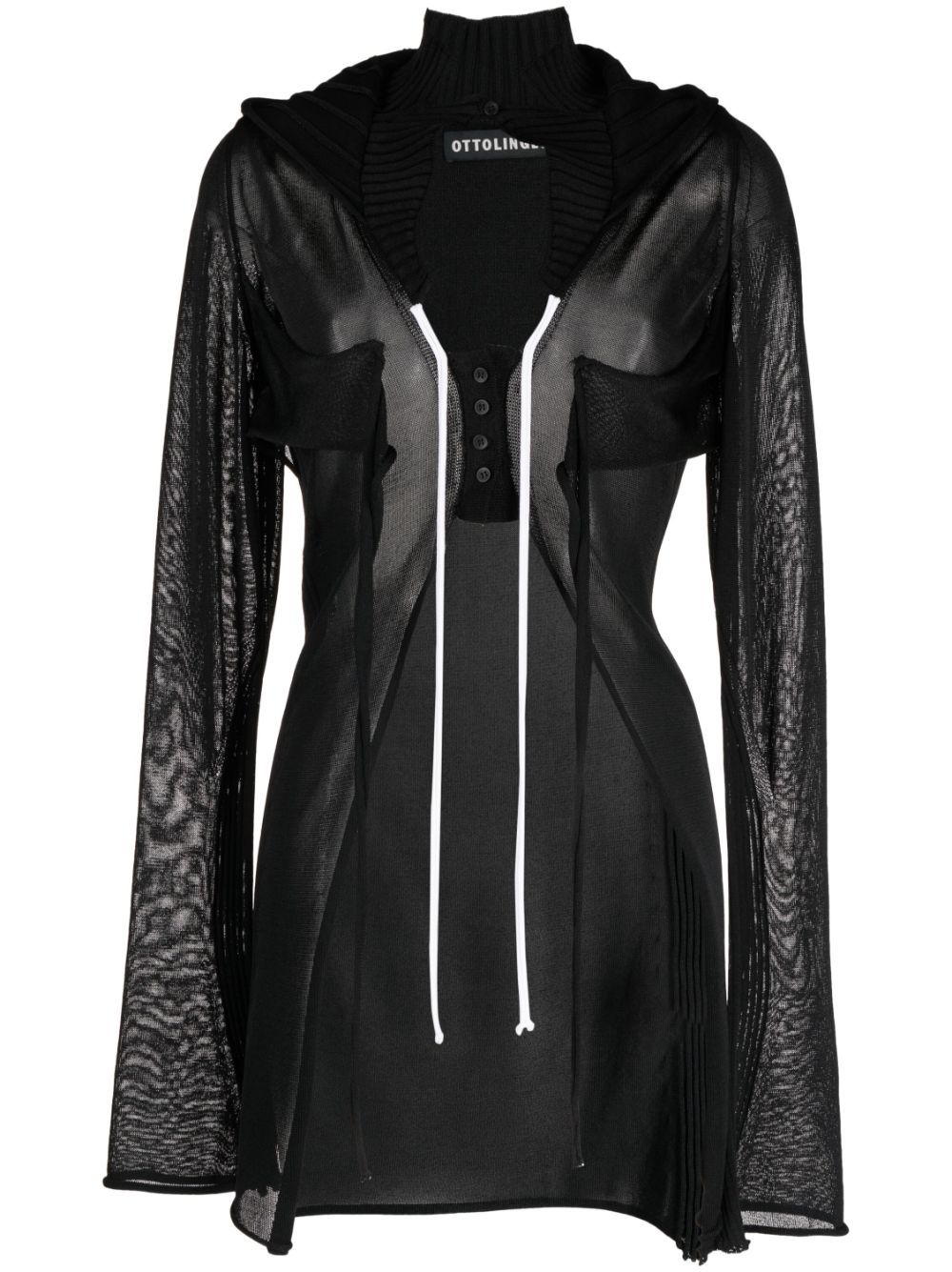 Cut-out knitted cardigan hoodie - Black