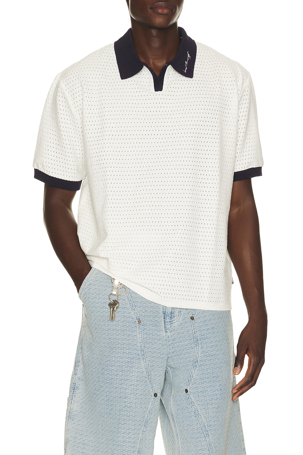 Honor The Gift Pique Colorblock Polo in Bone - Cream. L also in M, S, XL/1X, XXL/2X