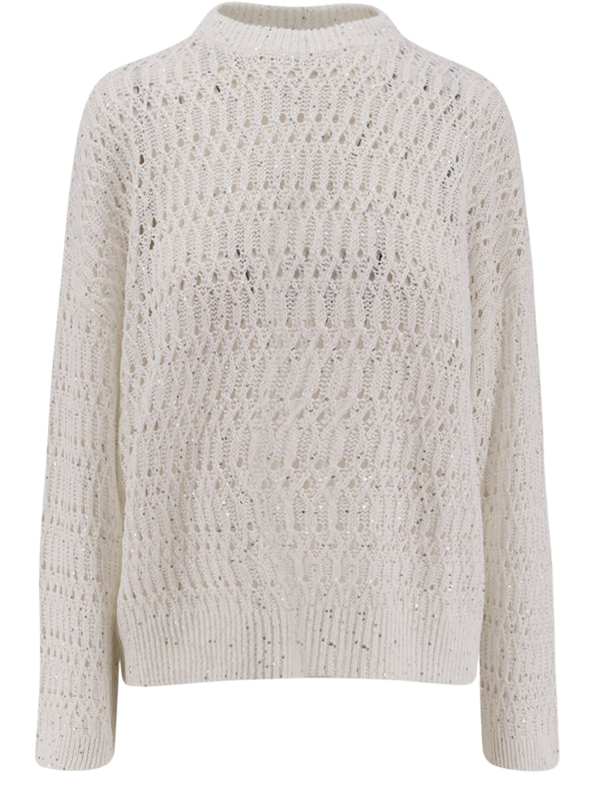 Sequin-embellished Crochet-knit Linen-blend Sweater