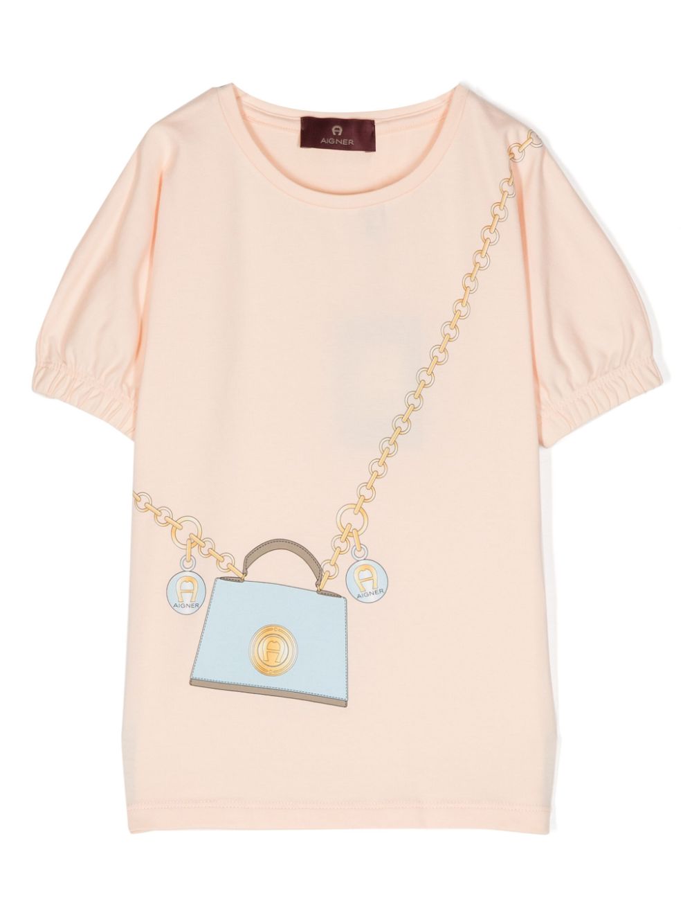 Graphic-print puff-sleeve T-shirt - Pink