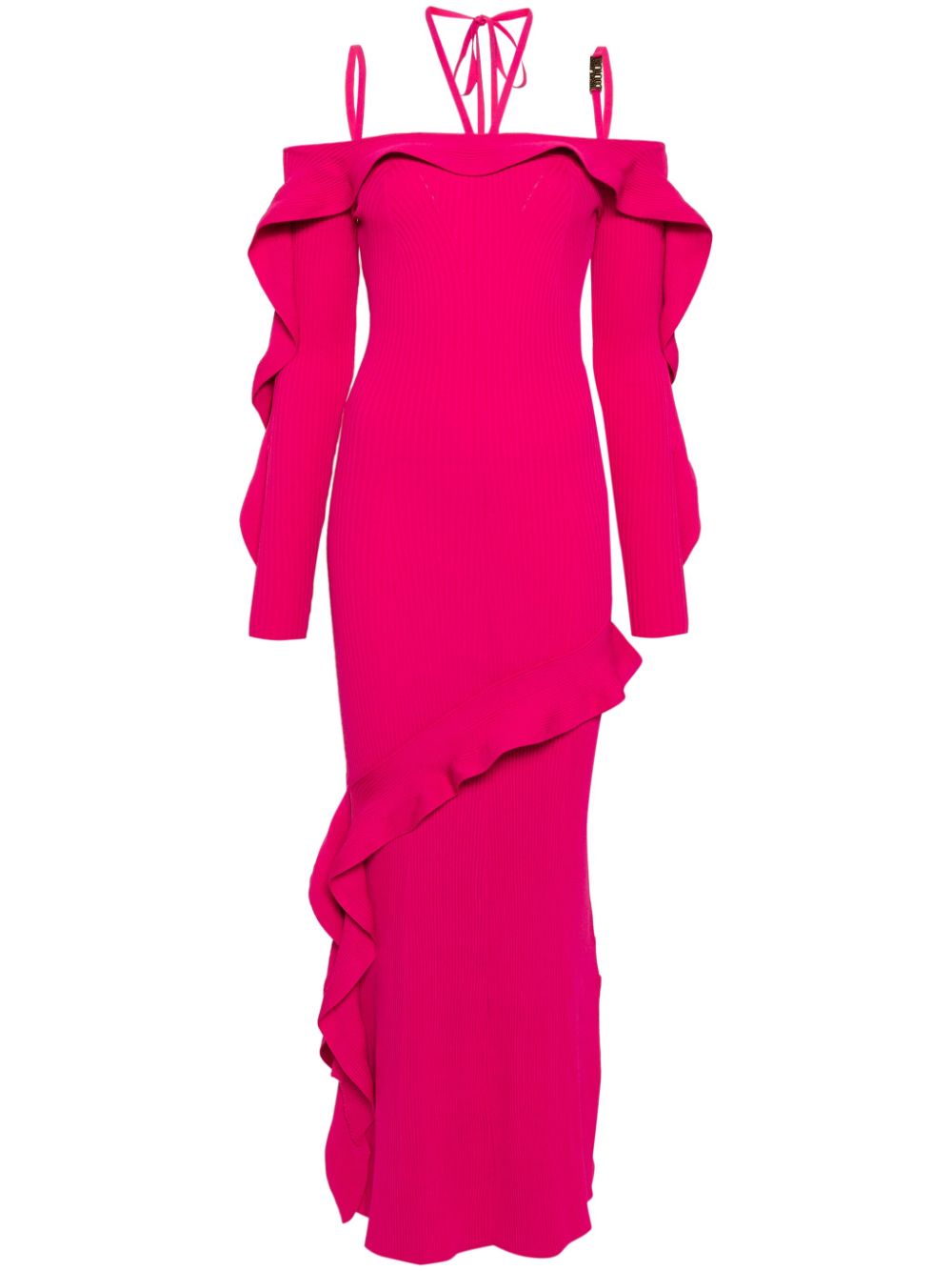Ribbed-knit long-sleeve dress - Pink