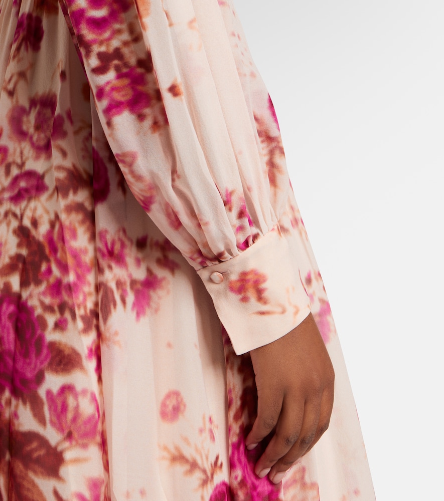 Floral neck-tie silk voile gown