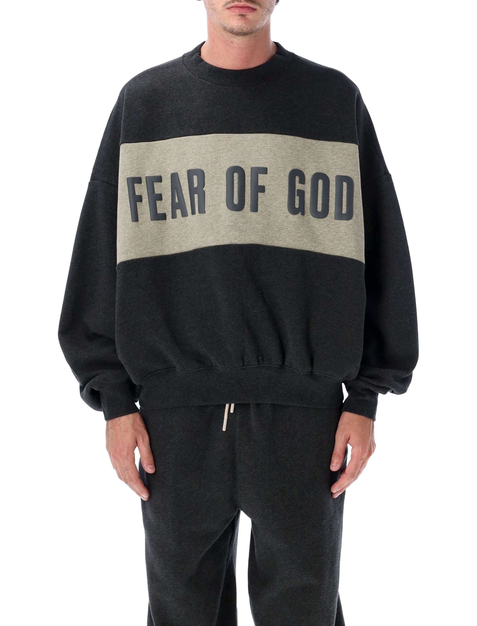 Relaxed Cropped Fleece Sweatshirt with Puff-Printed Branding