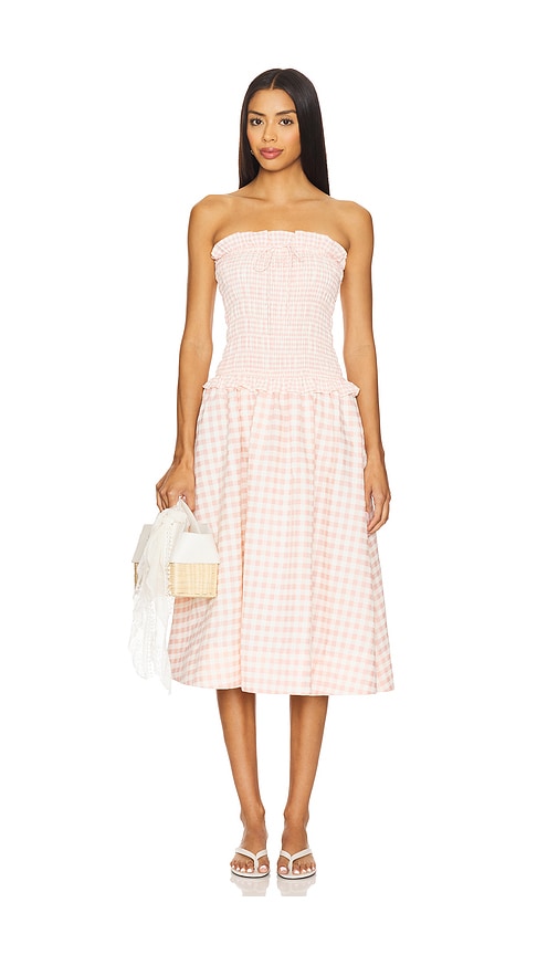 For Love & Lemons Petal Gingham Midi Dress in Peach. - L also in M