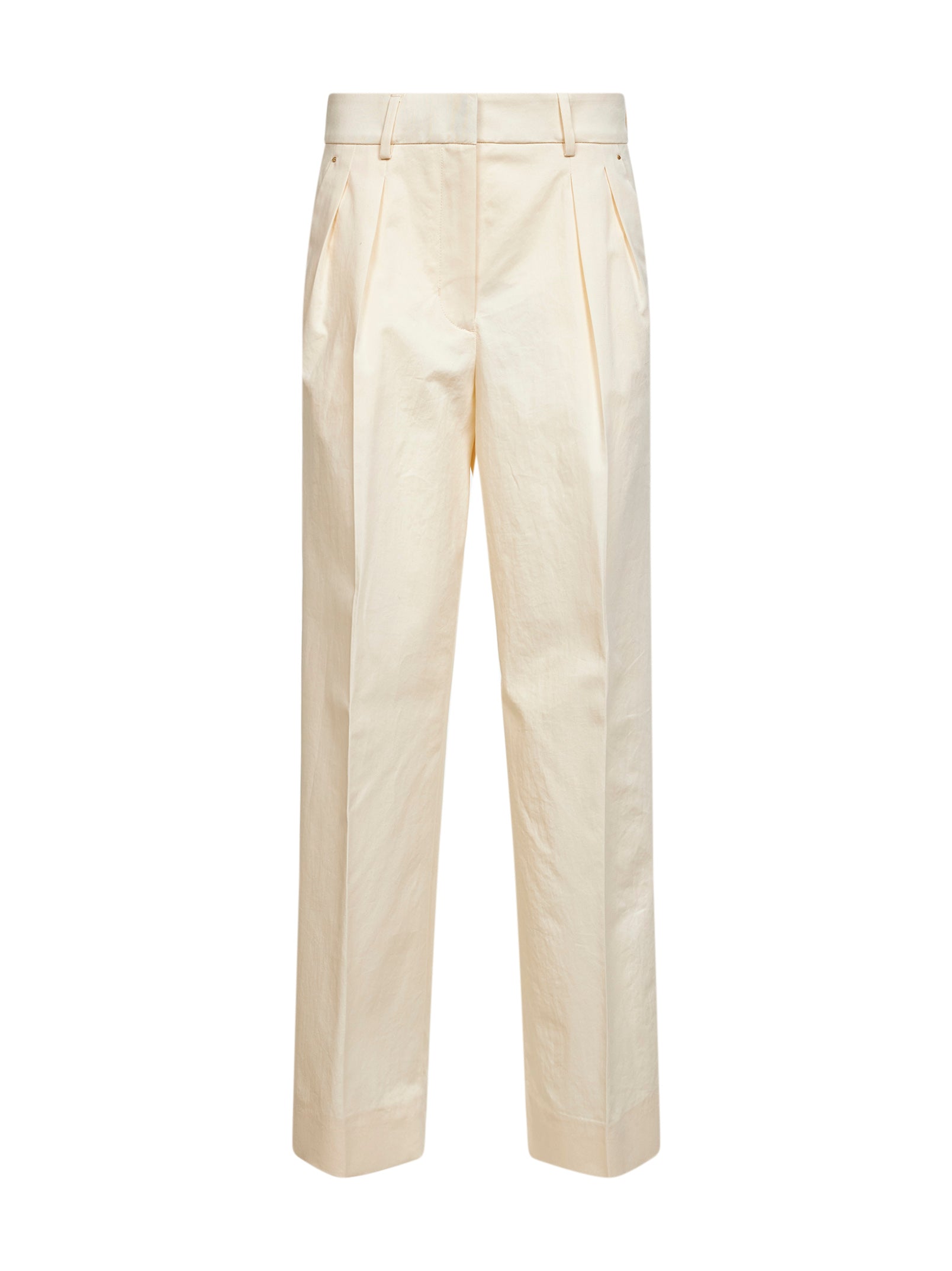 Natural Cotton Gabardine Trousers — Beige