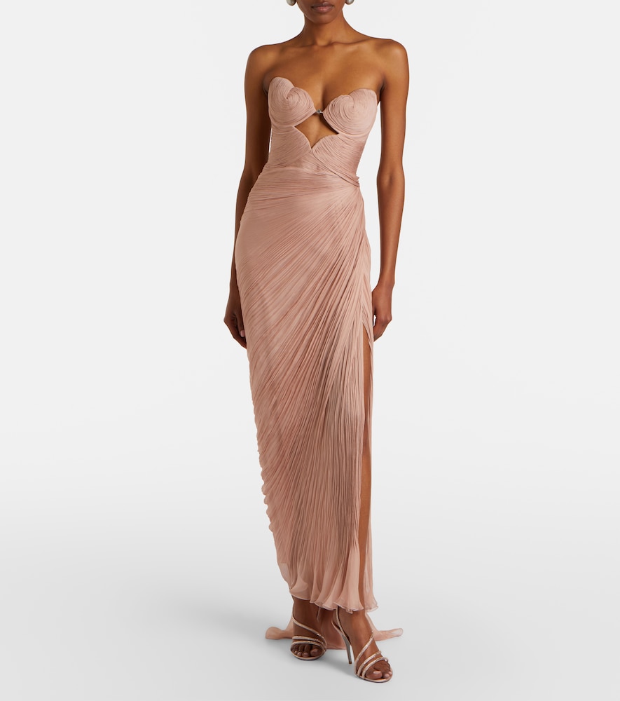Ananda pleated silk muslin bustier gown