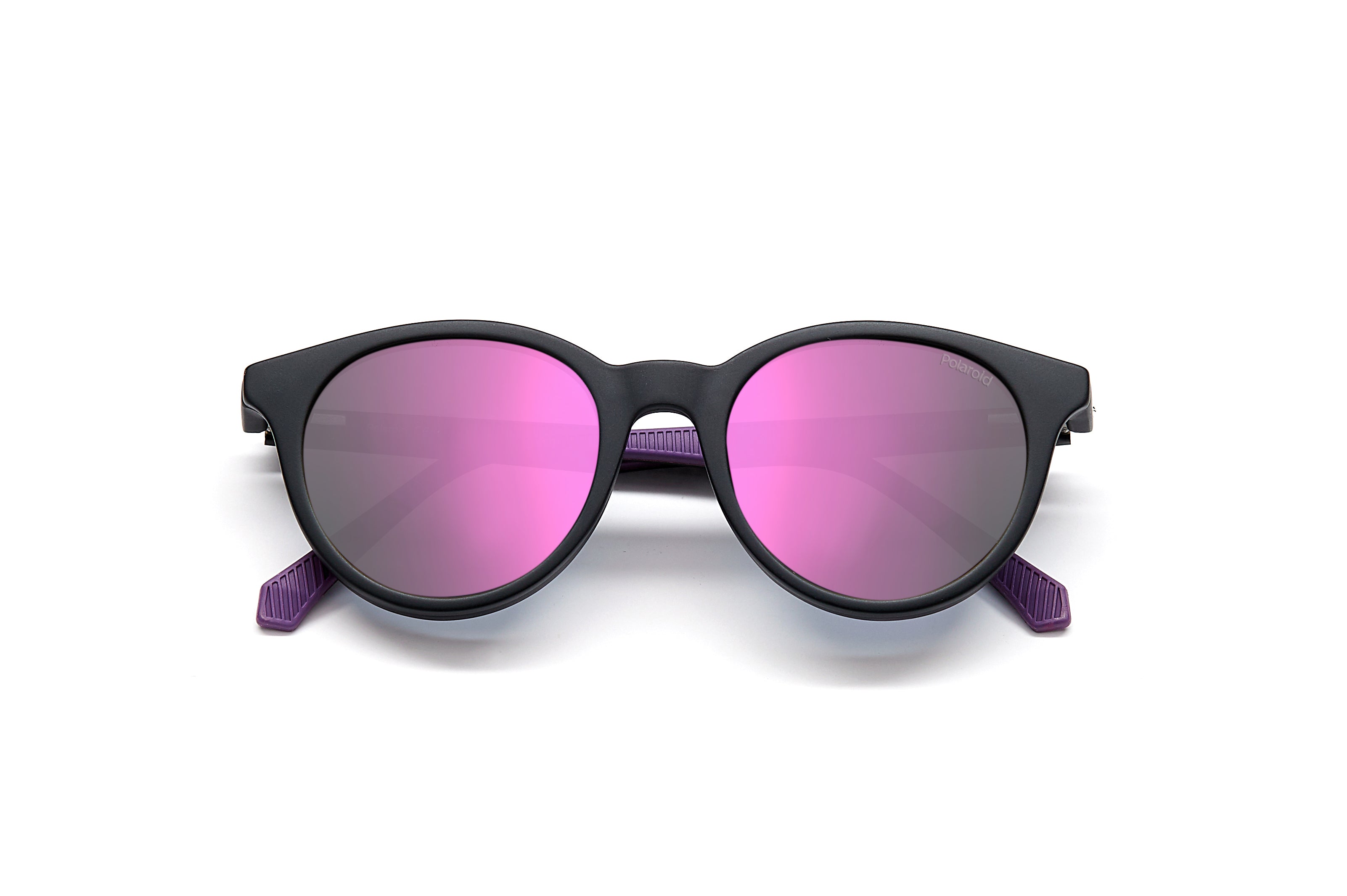 Polaroid Kind Polaroid PLD 8044/CS 5F3/AI Sonnenbrillen Plastik Schwarz-undurchsichtig Violett Rund Gespiegelt Clip-on