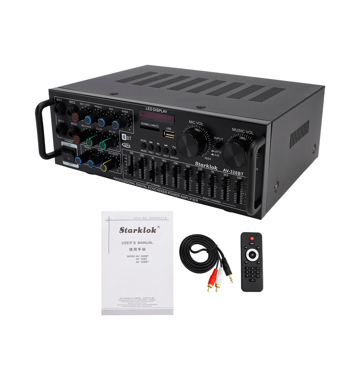 800W Bluetooth Stereo Amplifier, 2.1 Channel Home Audio with Karaoke, Usb/Sd & Fm Radio - Black