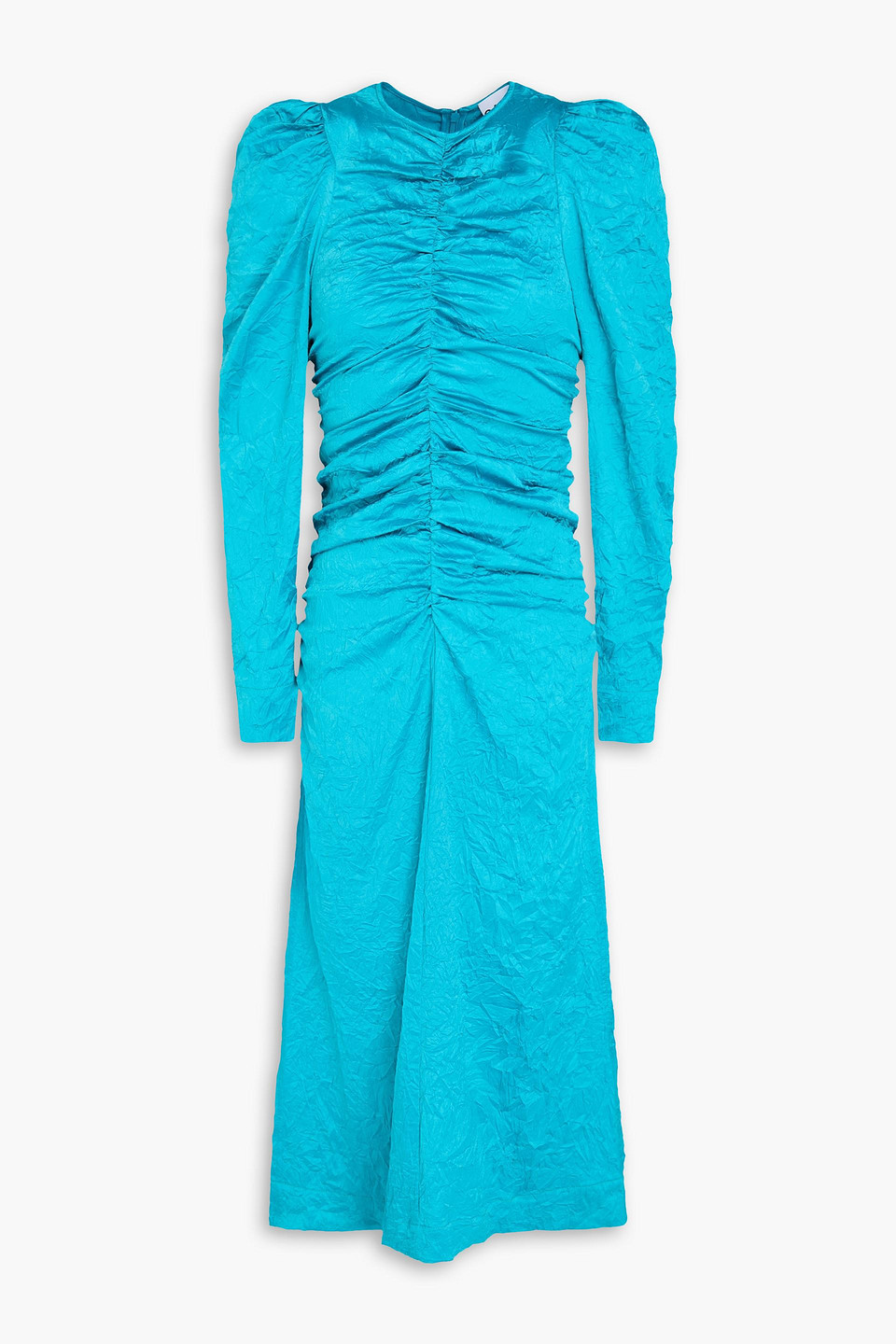 Ruched satin-crepe midi dress