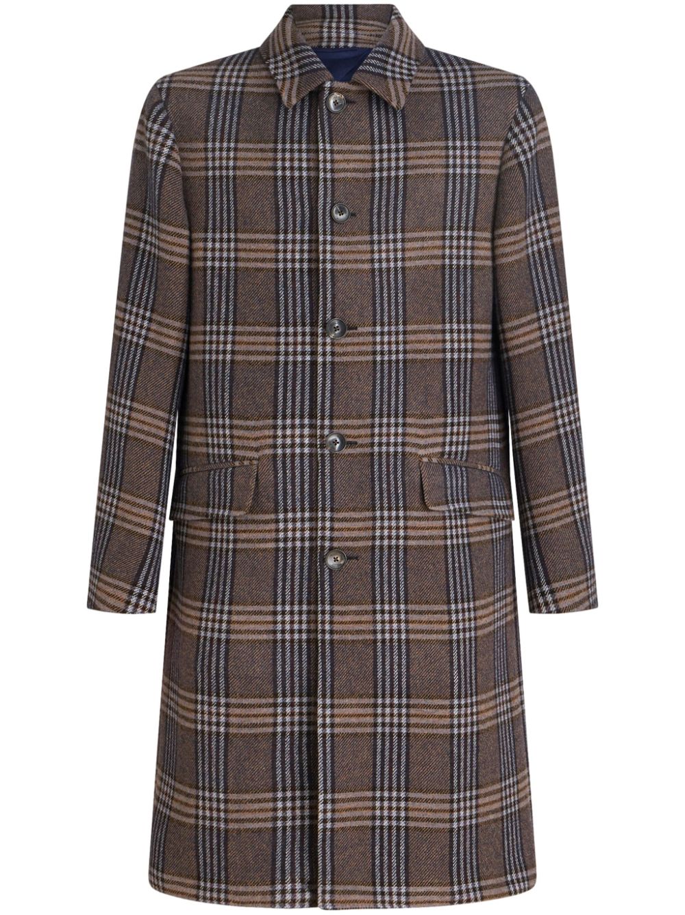 Plaid-check pattern coat - Brown