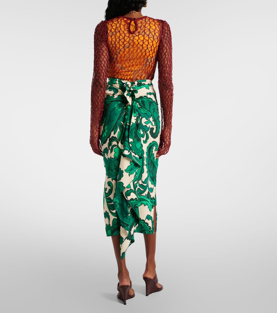 Paisley ruffled midi skirt