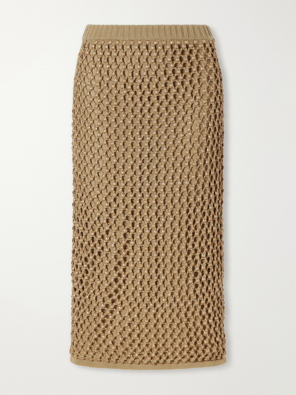 Spice Bead-embellished Crocheted Cotton-blend Midi Skirt - Neutrals