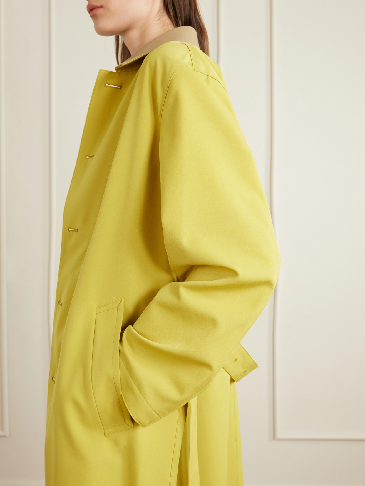 Belted Wool-canvas Trench Coat - Yellow