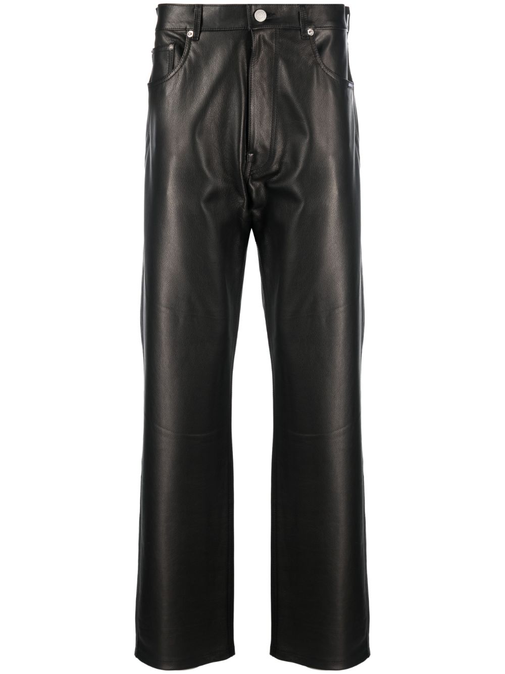 Straight-leg leather trousers - Black