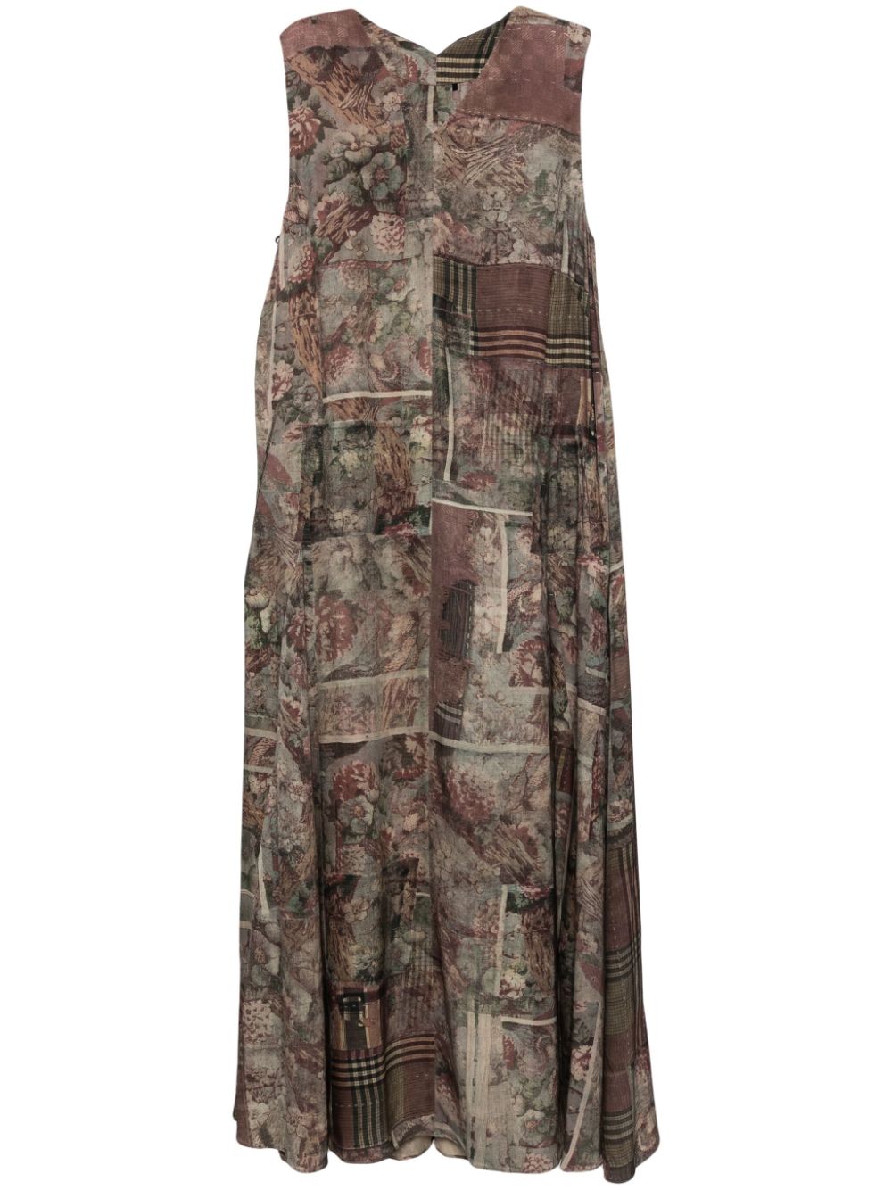 Abstract-print midi dress - Brown