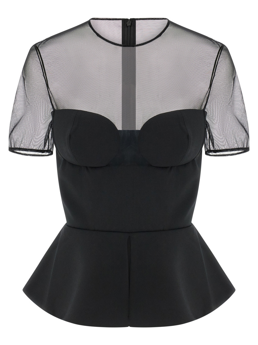Tailored Bustier With Sheer Neckline Top