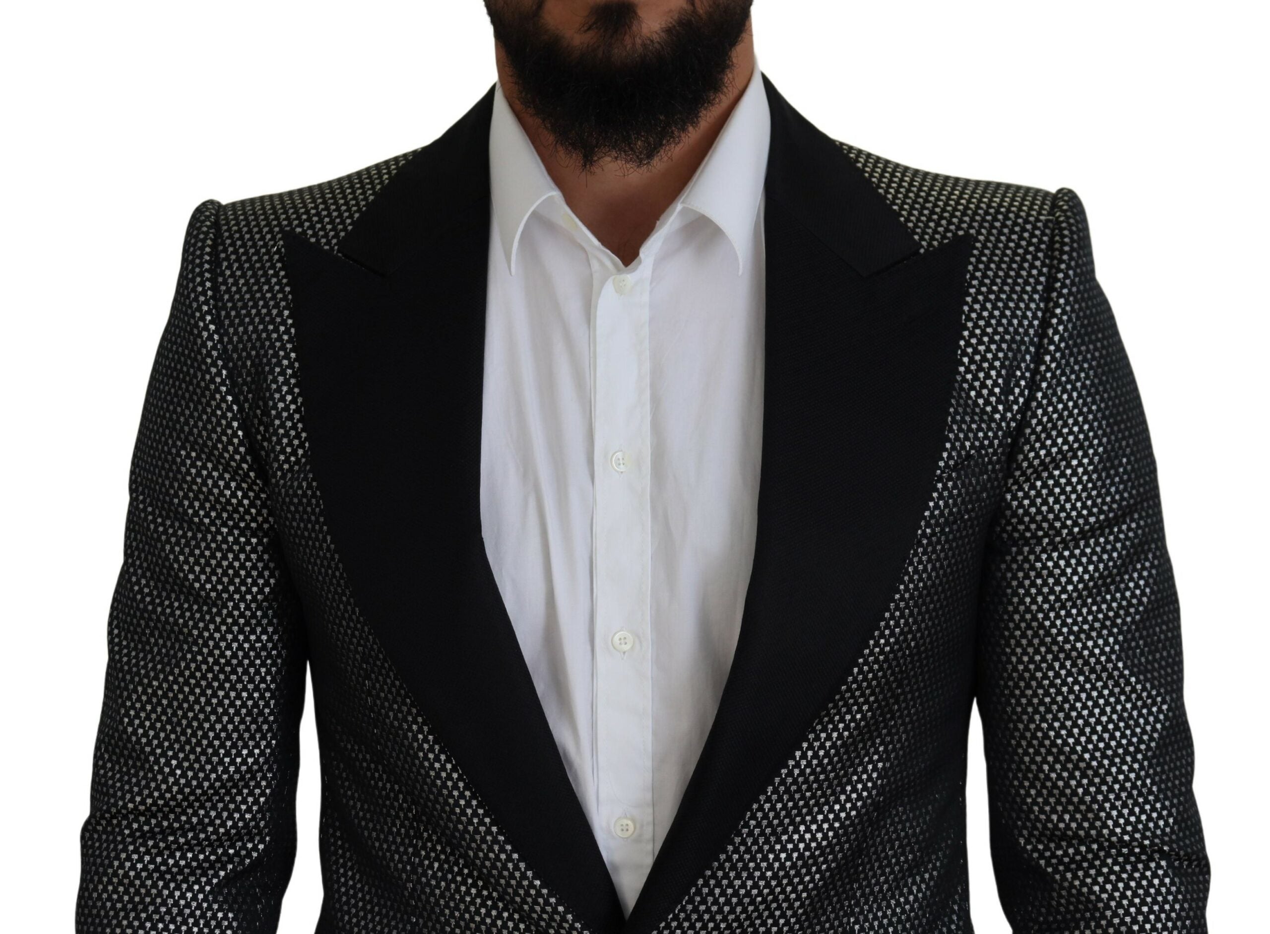 Jacquard Single-Breasted Blazer — Black