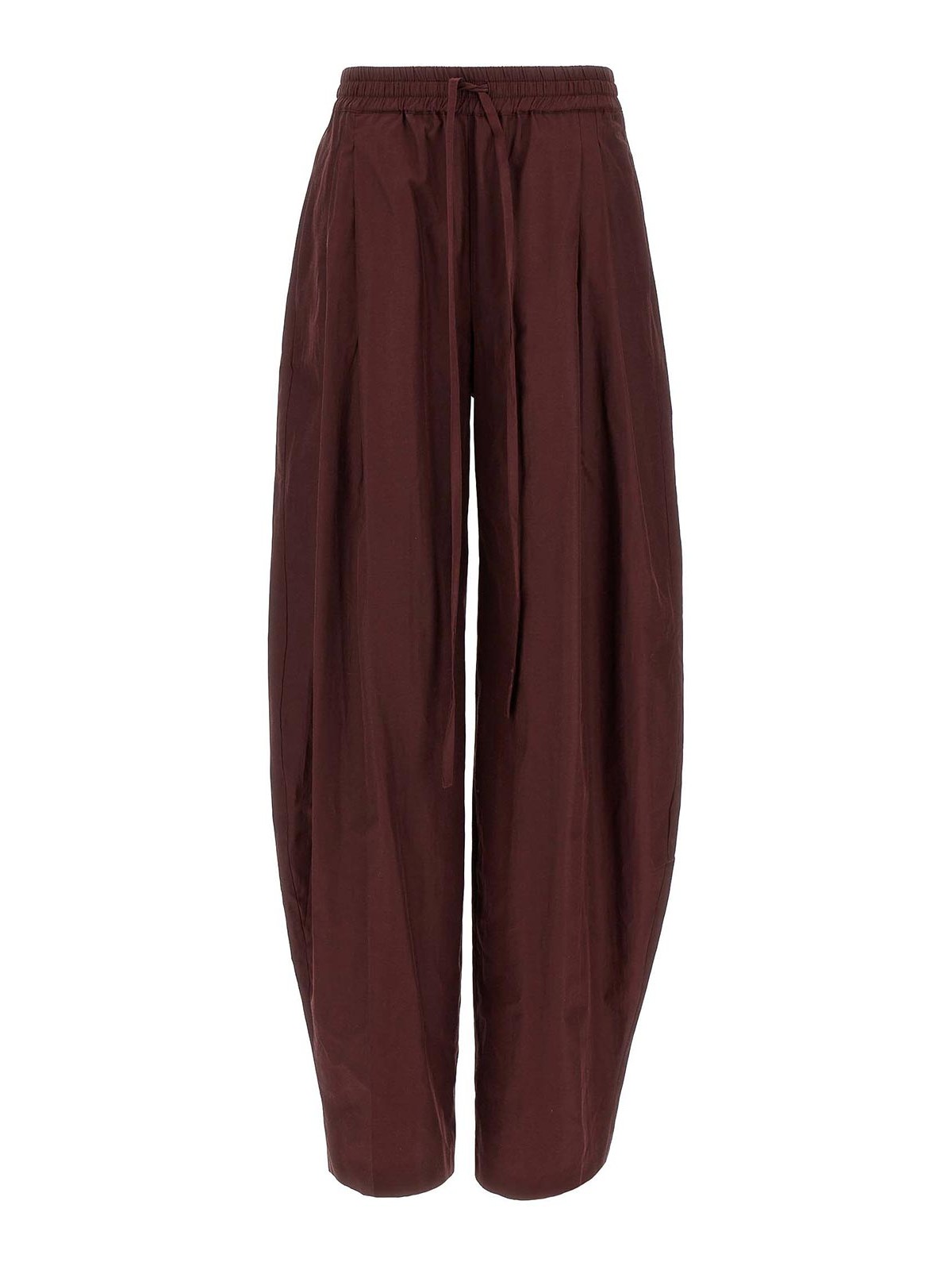 Black Pants With Cannon Pleats And Elastic Waist With Drawstring In Cotton Blend Woman