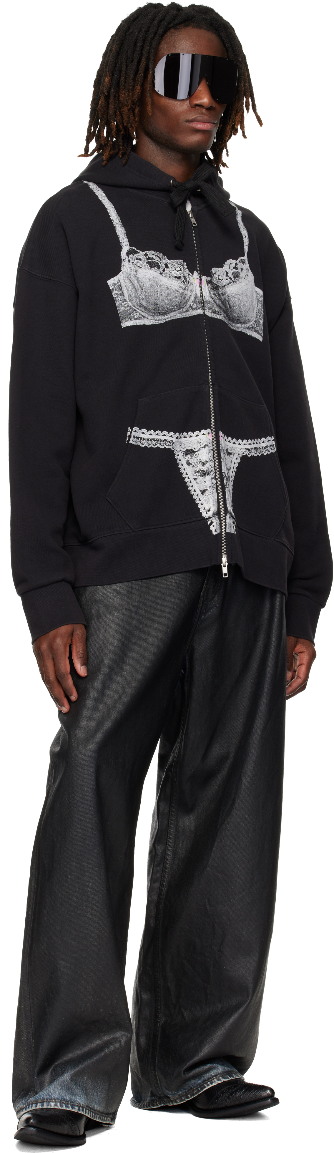 Black Trompe l'Oeil Zip Hoodie
