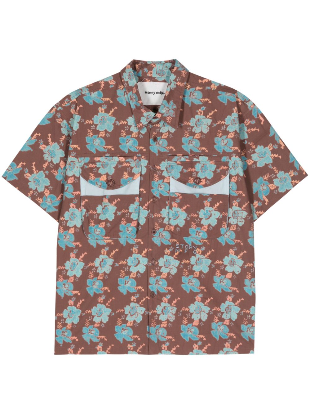 Floral-print cotton shirt - Brown