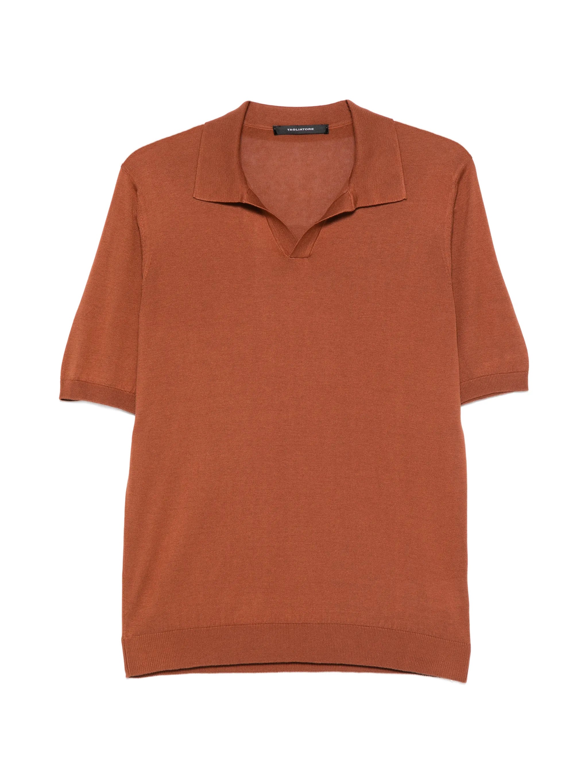 Polo Collar Silk Polo Shirt with Slit Neckline & Ribbed Cuffs
