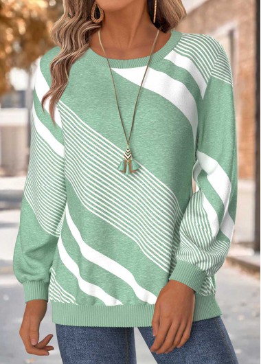 Modlily Mint Green Tummy Coverage Geometric Print Long Sleeve Sweatshirt