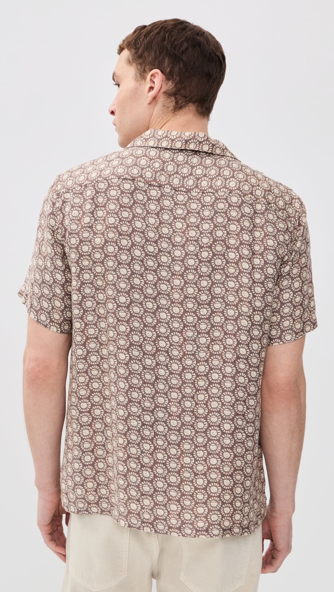 Short Sleeve Palma Linen Camp Shirt Shore Sun Woodblock