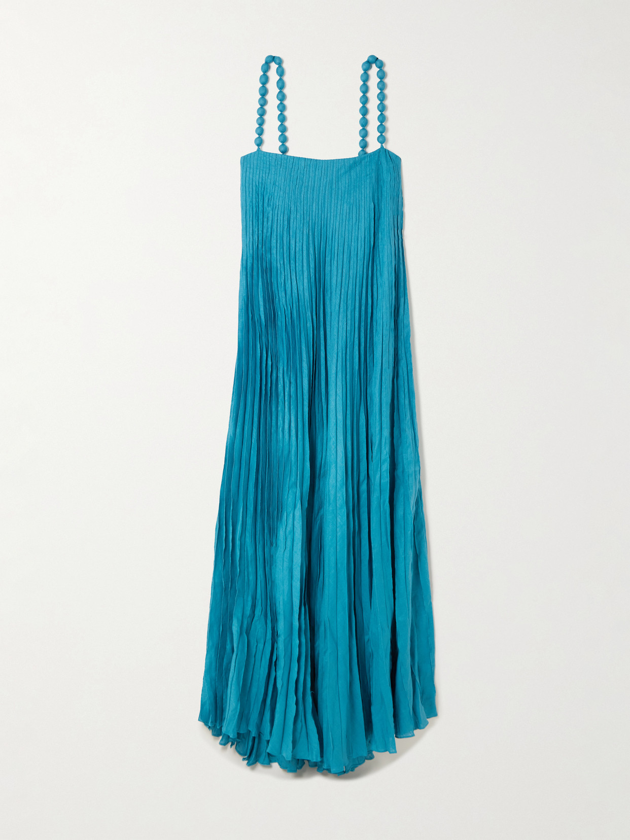 Un Ritmo Bead-embellished Plissé-linen Maxi Dress - Blue