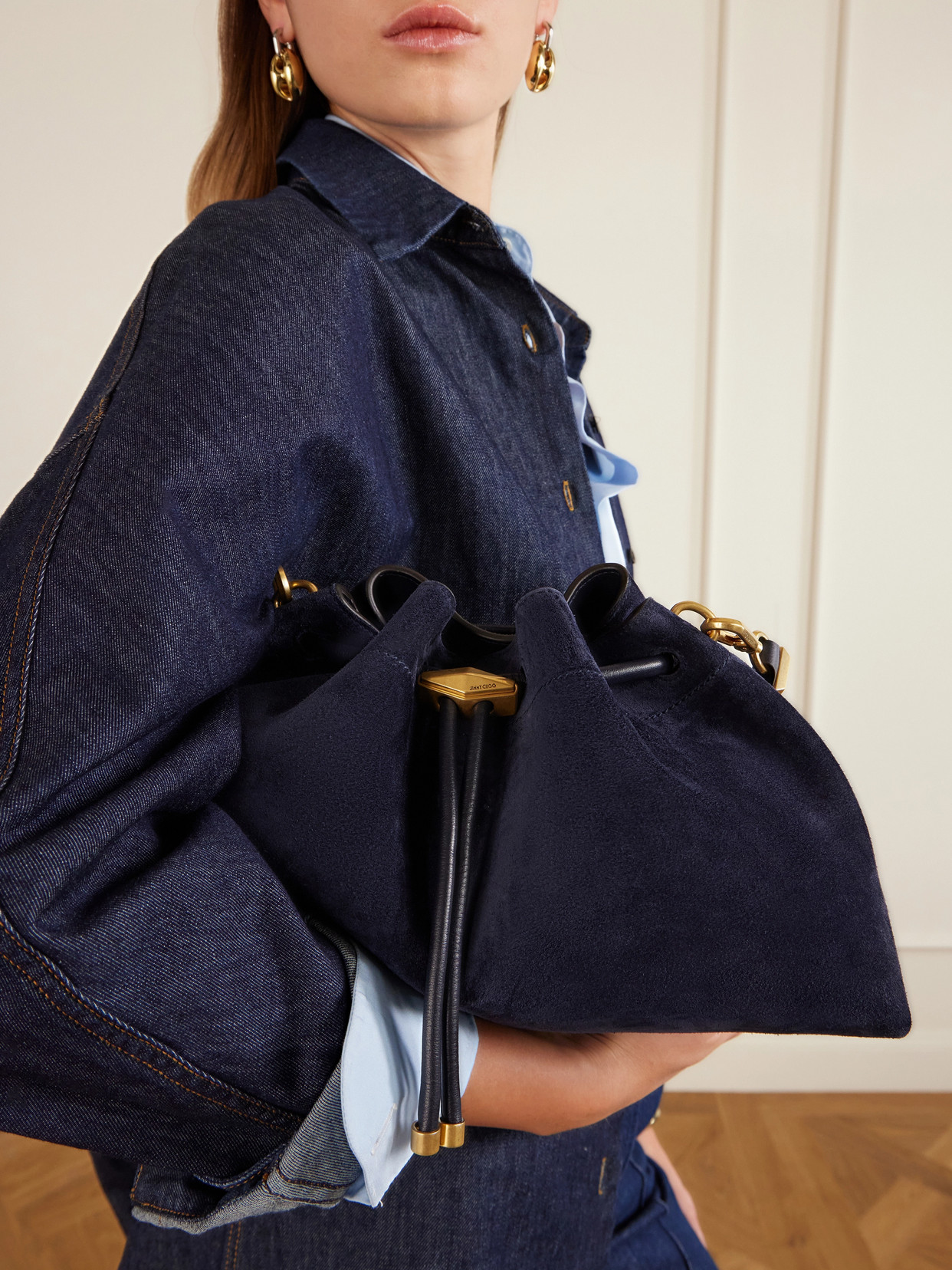 Cinch Medium Leather-trimmed Suede Shoulder Bag - Blue