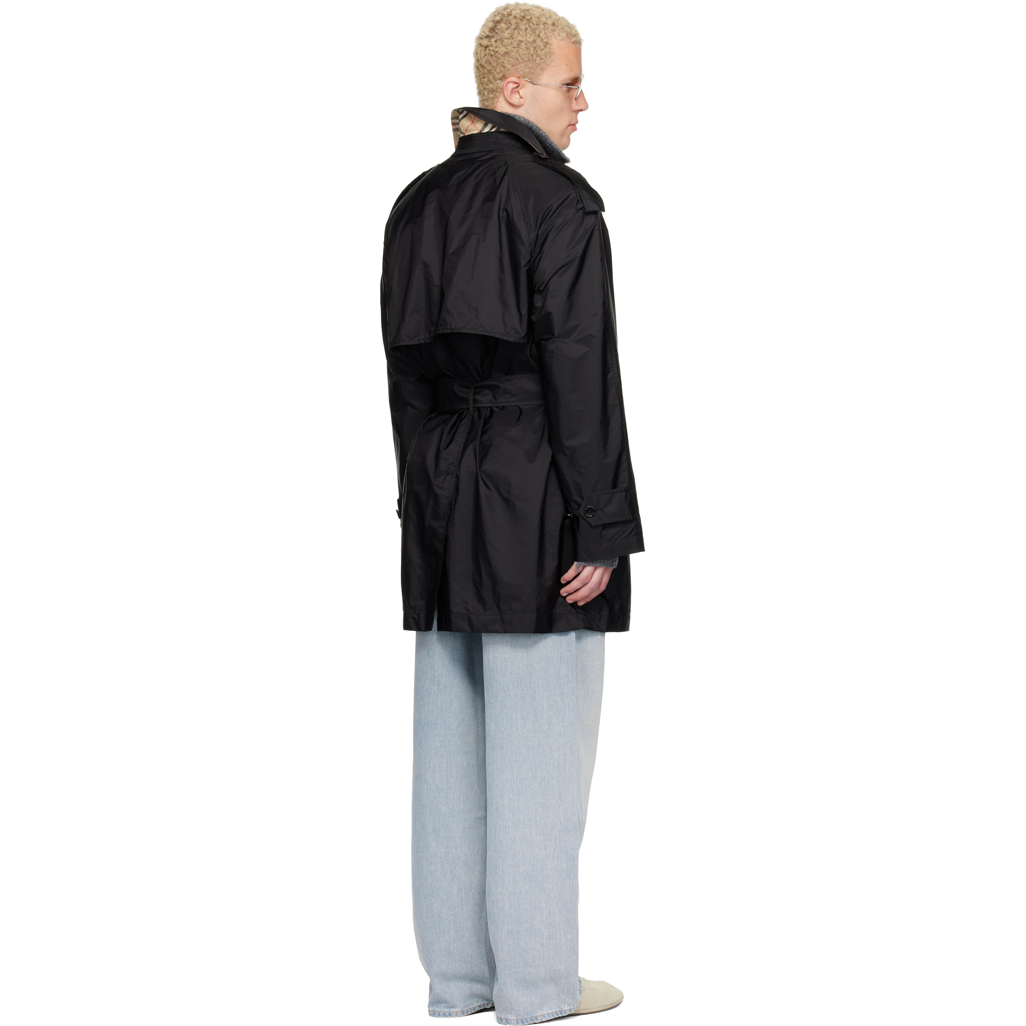 Black Mid-length Nylon Leadenham Trench Coat