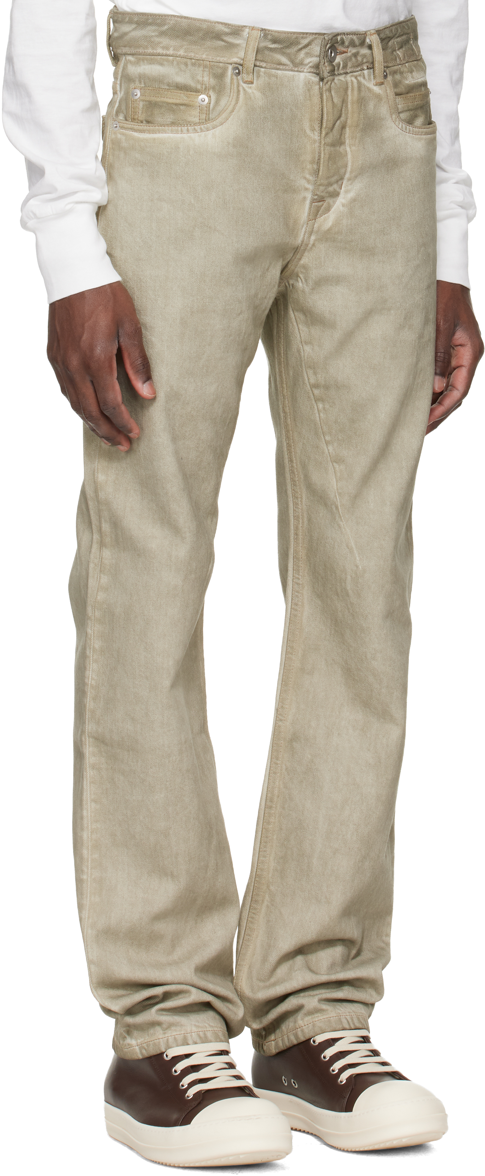 Beige Temple Fog Cut Jeans