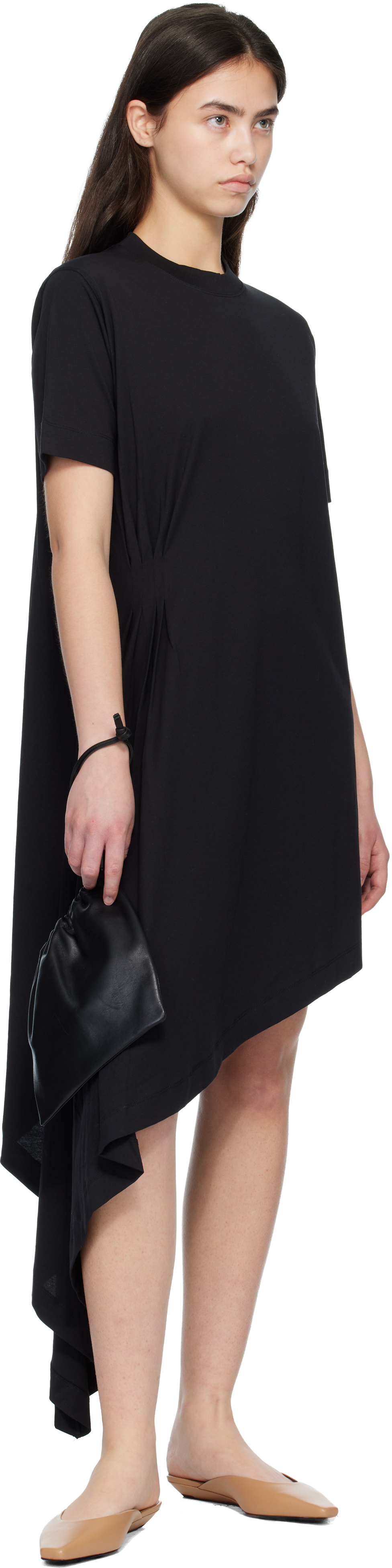 Black IGARI Asymmetric T-shirt Midi Dress