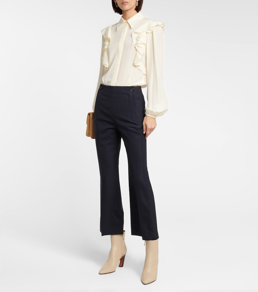 High-rise cropped flared wool pants
