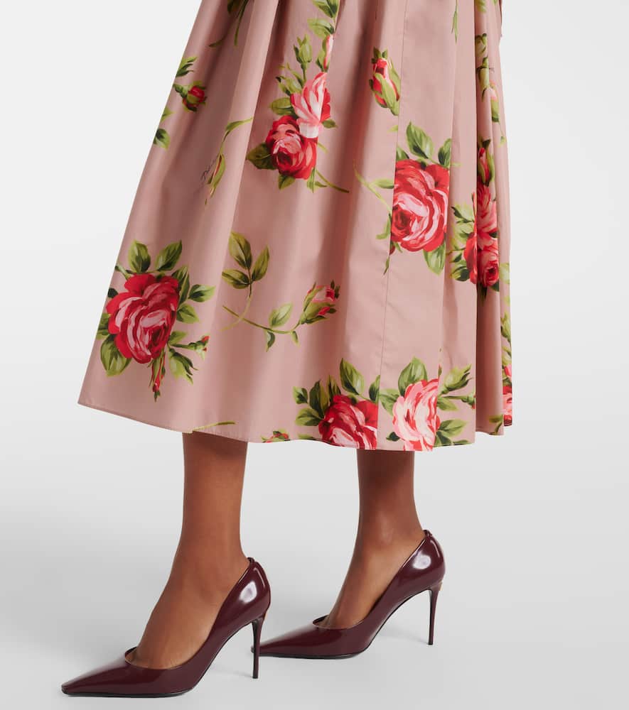 Floral belted cotton midi dress