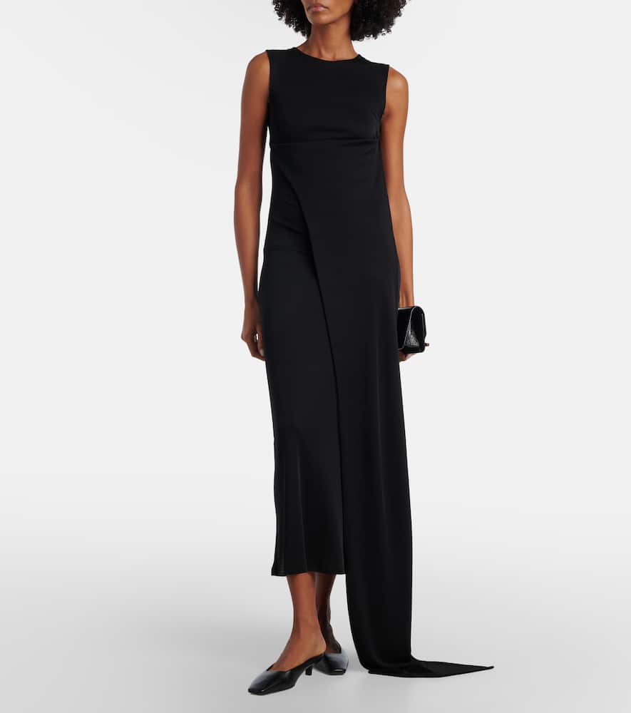 Tie-neck jersey midi dress