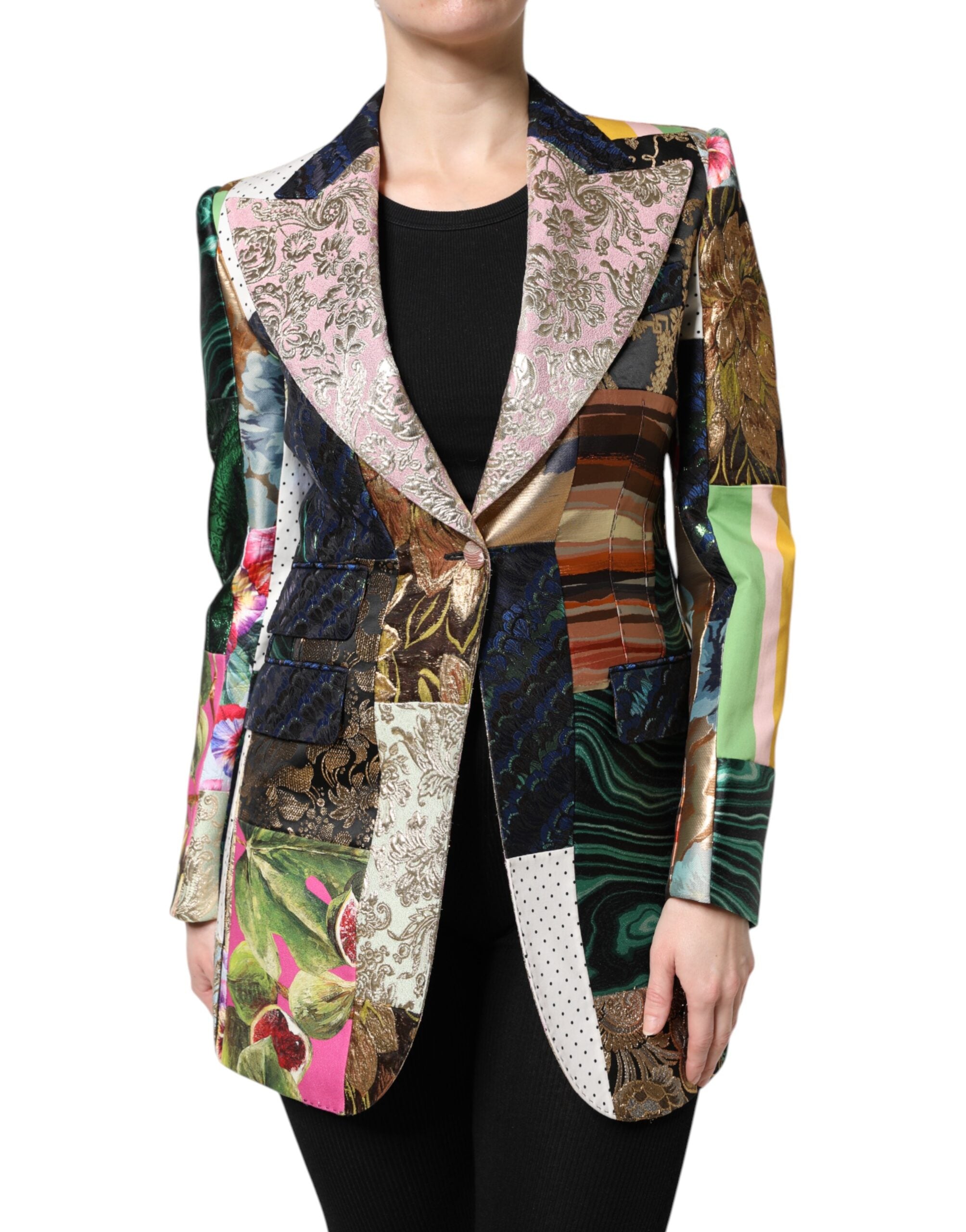 Floral Patchwork Jacquard Blazer — Multicolor