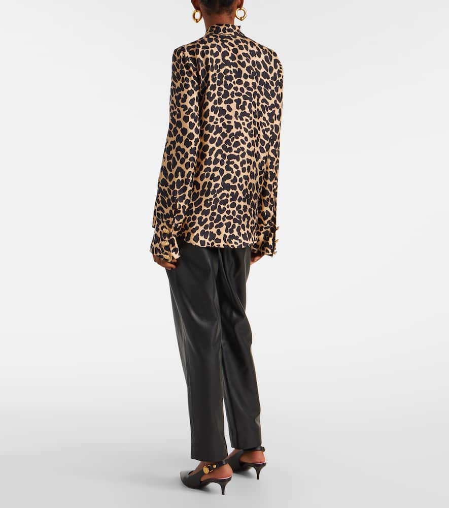 Leopard-print ruffled silk shirt