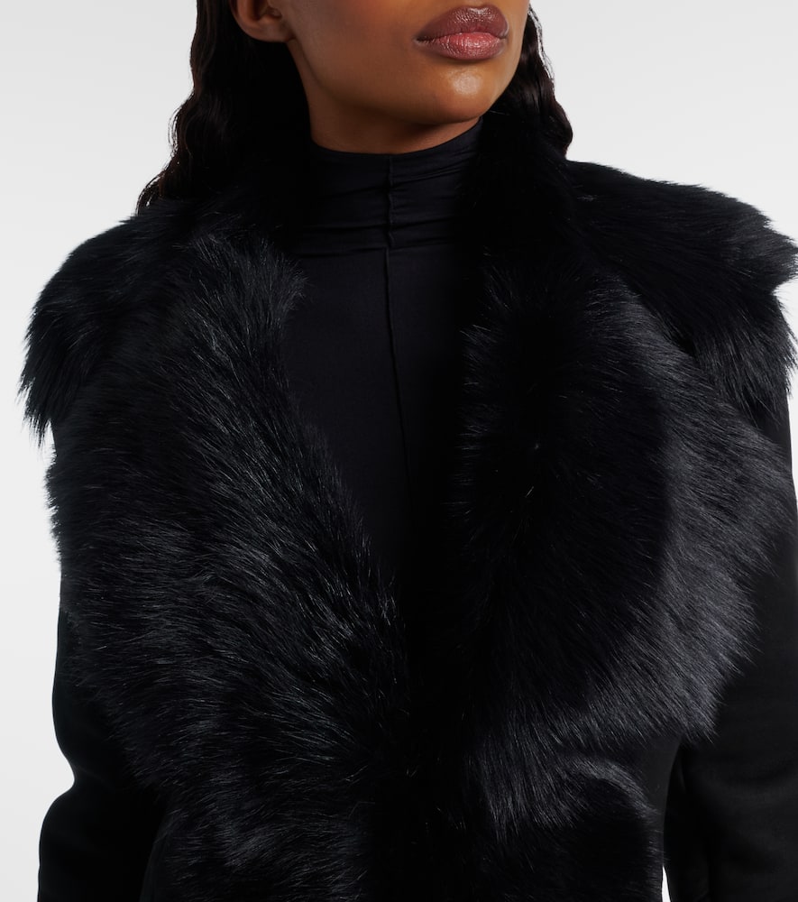 Shearling-trimmed suede coat