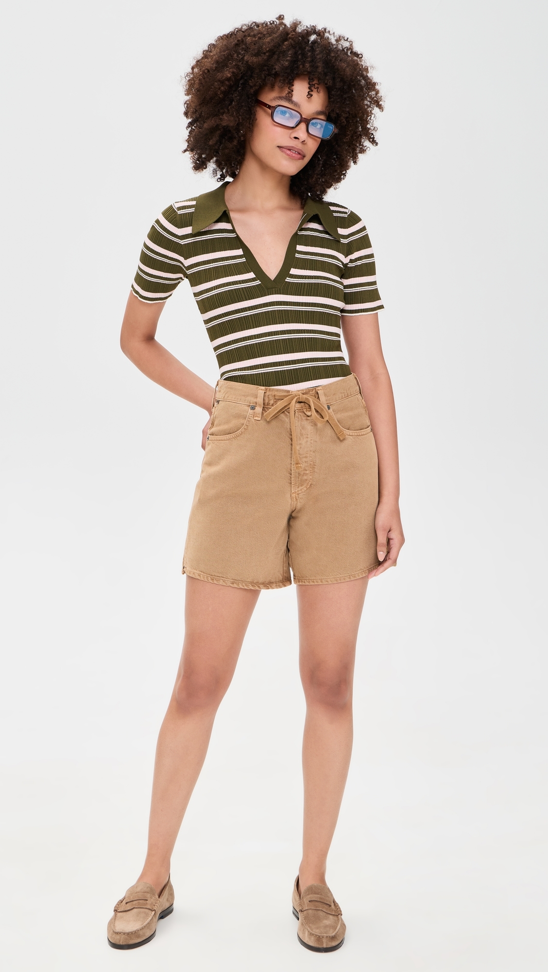 Daisy Stripe Polo Olive Stripe