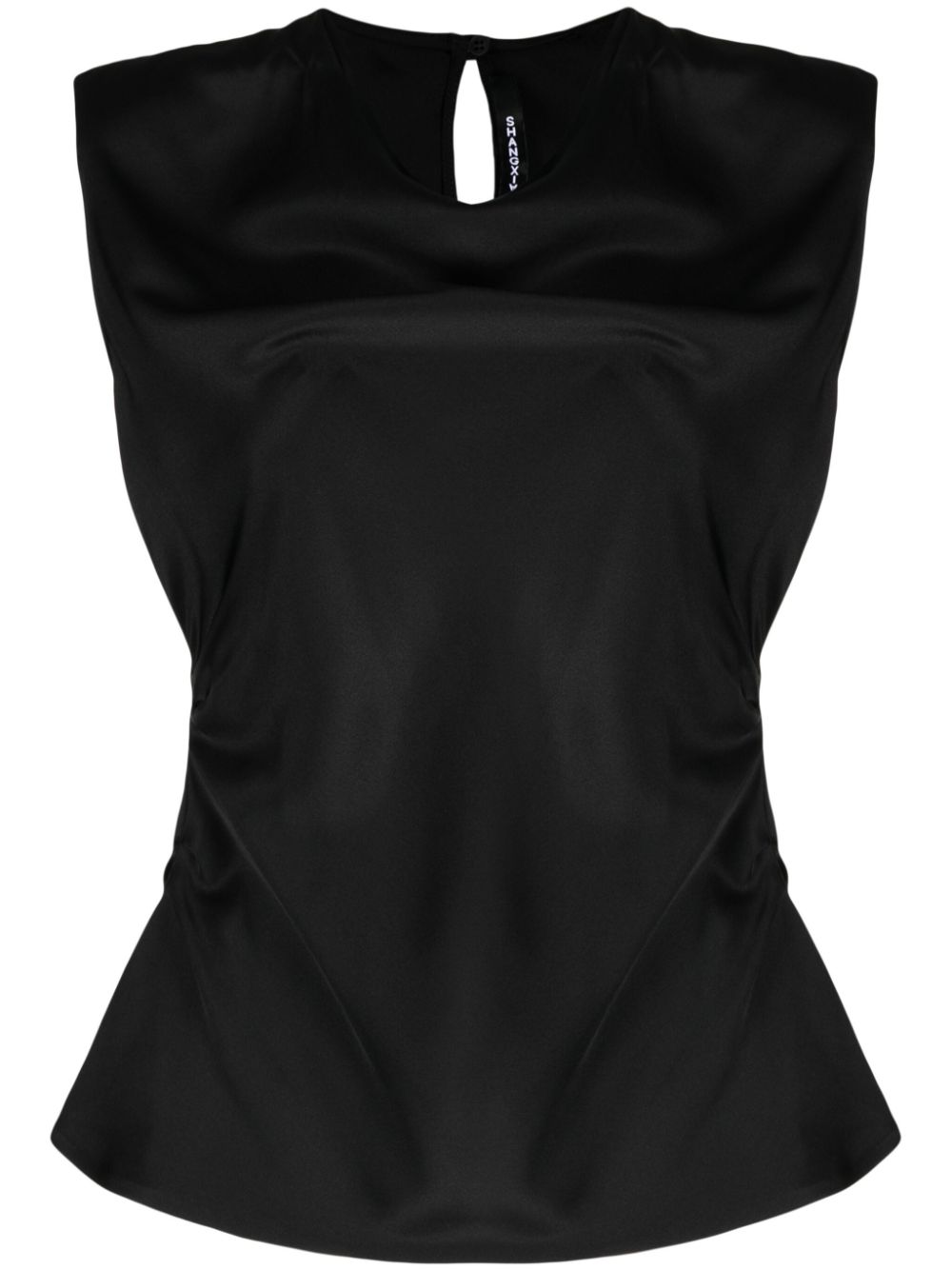 Ruched silk-satin top - Black