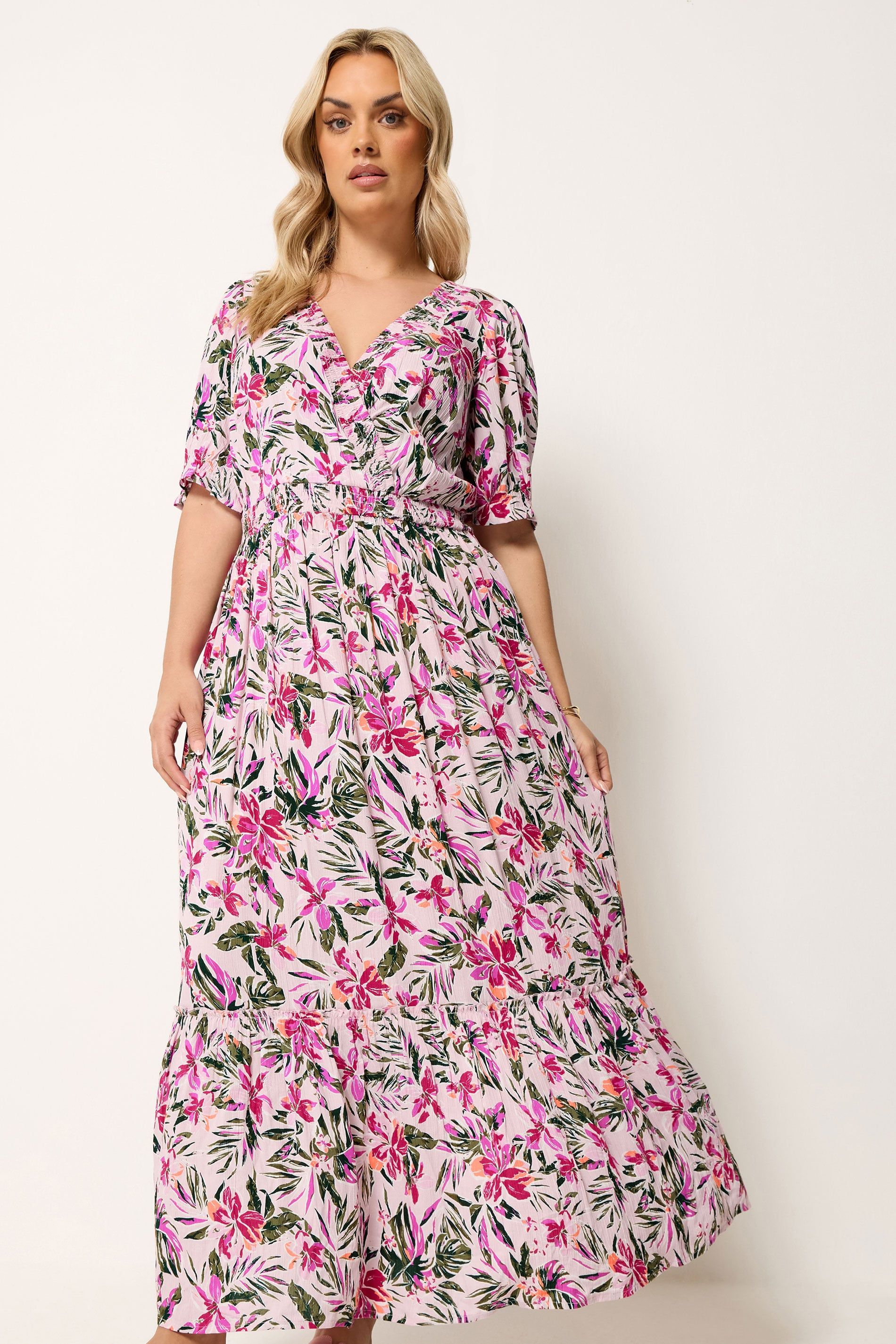 Yours Women's Tropical Shirred Maxi Dress in Baby Pink