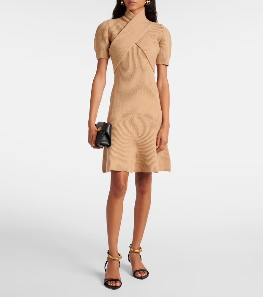 Scarf-detail wool and cashmere minidress