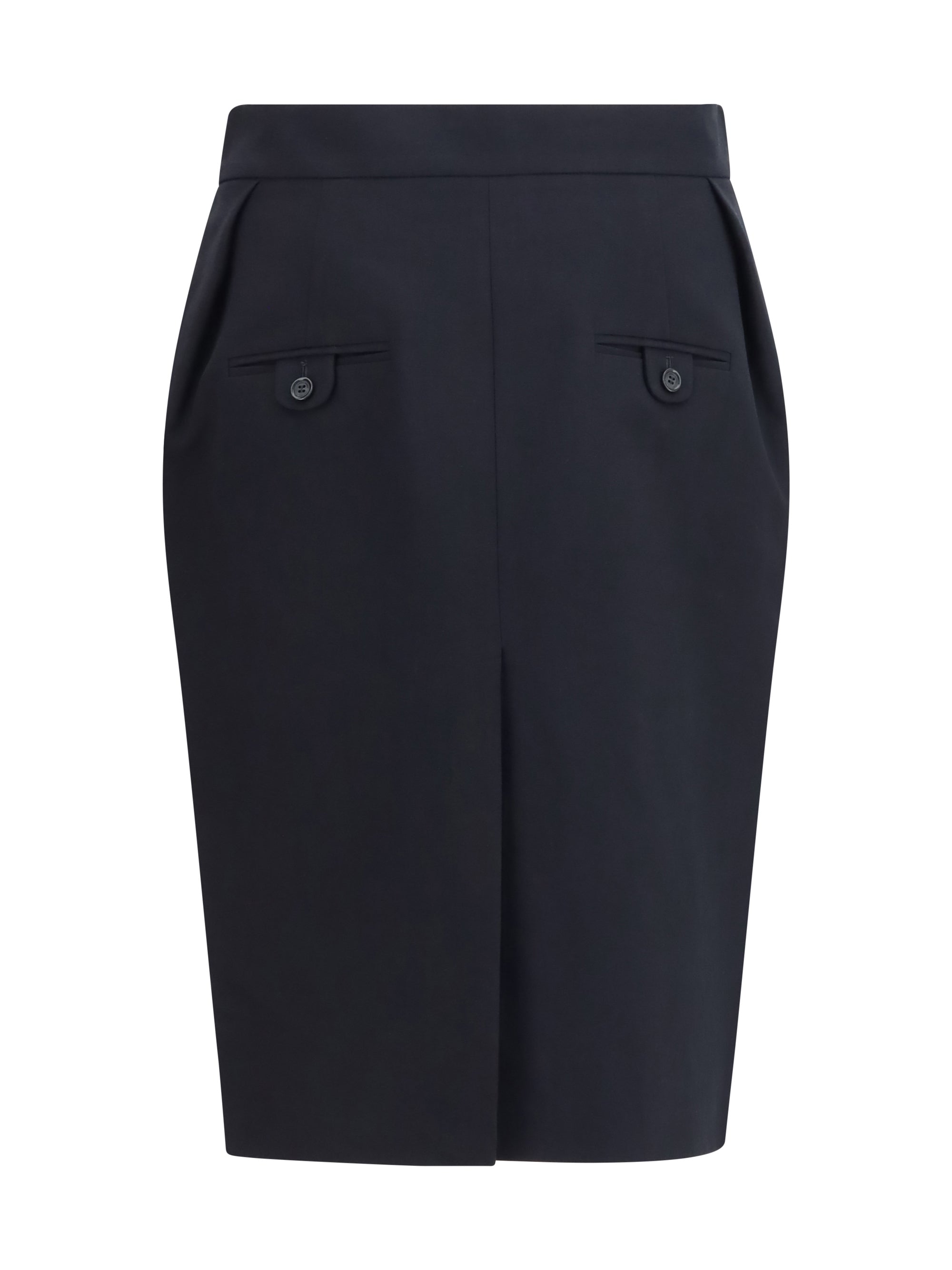 Pleated Cotton Midi Skirt — Black