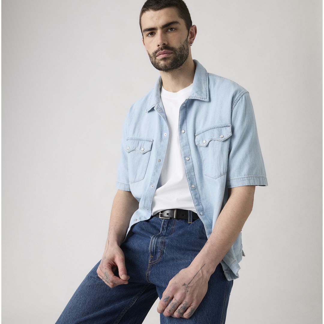 Short-Sleeve Boxy Western Shirt Chambray