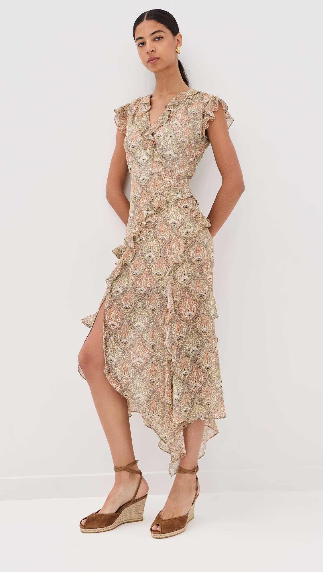 Avenel Silk Dress STONE KHAKI MULTI