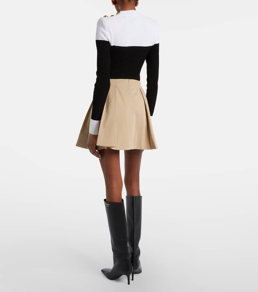 Pleated cotton gabardine miniskirt