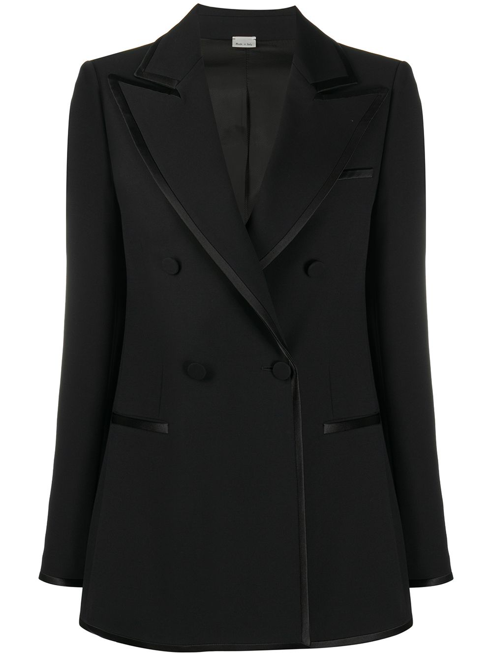 Double-breasted contrast-trim blazer - Black
