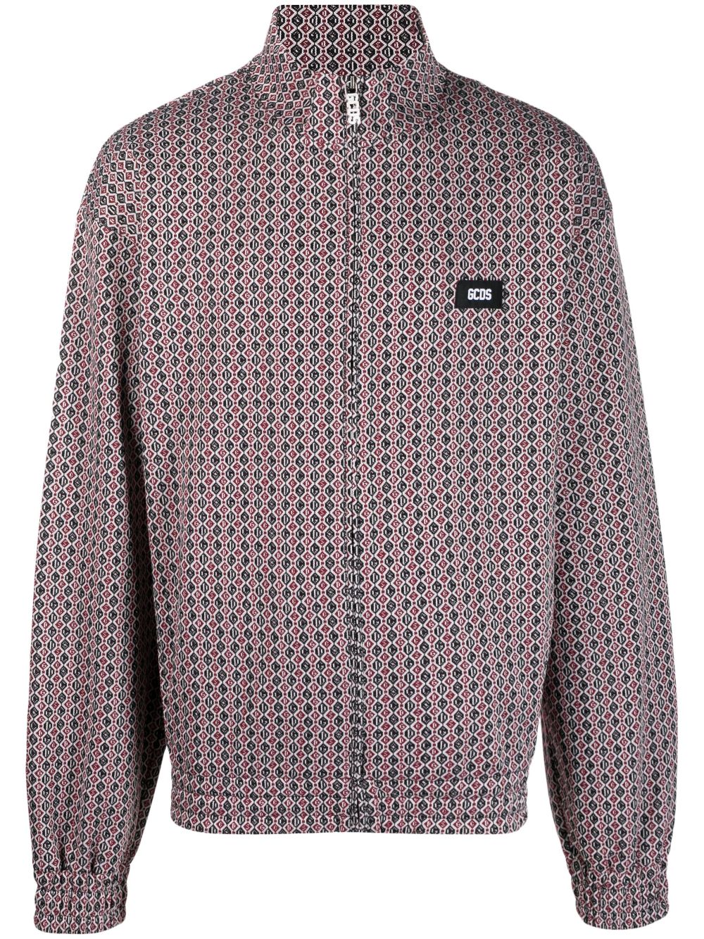Micro-logo-jacquard zip-up cardigan - Red